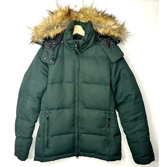 Bluenotes Womens Winter Parka Jacket Down Filled Faux Fur Hood Green Small - Picture 1 of 13